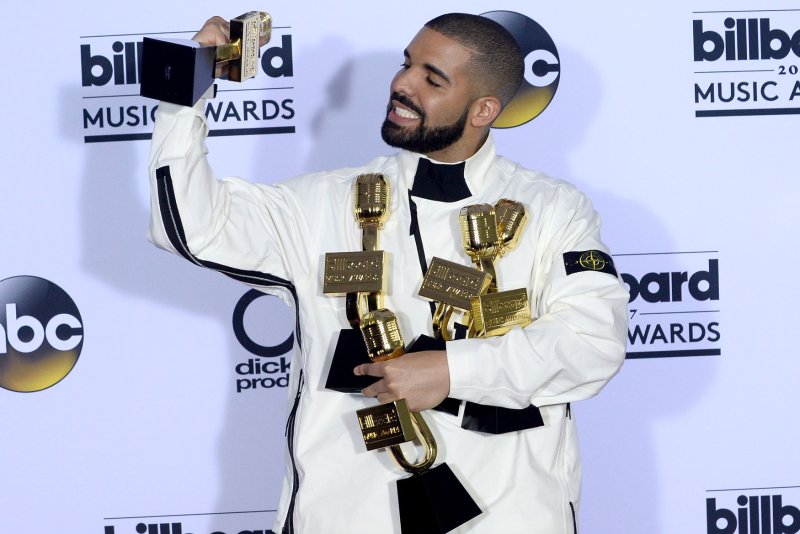 Drake appears backstage during the annual Billboard Music Awards on May 21. Drake posted on social media a royalty check he received for starring on "Degrassi: The Next Generation." File Photo by Jim Ruymen/UPI