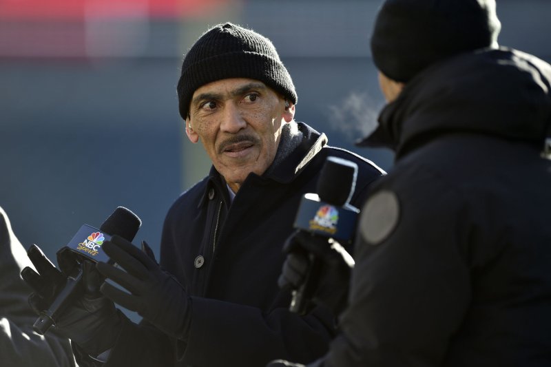 NBC sports host Tony Dungy talks prior to an NFC divisional playoff game between the Philadelphia Eagles and the Atlanta Falcons on January 13 at Lincoln Financial Field in Philadelphia. File photo by Derik Hamilton/UPI