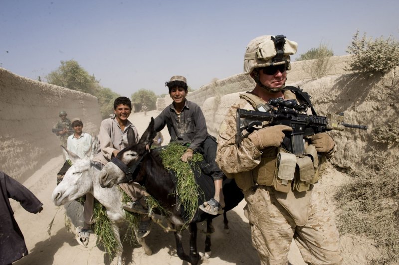 U.S. Marines participate in a security patrol in Gorgak district of Helmand province of Afghanistan on August 25, 2010. As of August 22nd, according to the Department of Defense some 1,223 American service members have lost their lives in a conflict that started close to nine years ago after 9/11. UPI/Hossein Fatemi