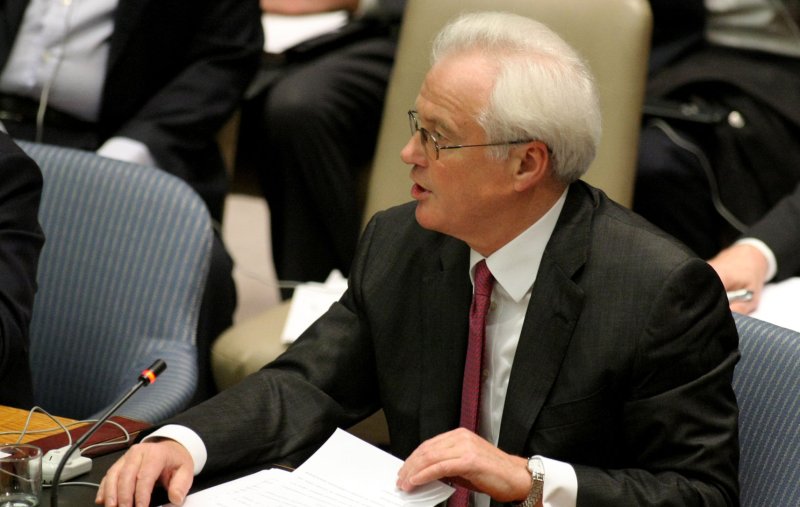 Vitaly Churkin, Russia's United Nations permanent representative, addresses the Security Council and the issue of the Arab League's peace plan for Syria at the UN on January 31, 2012 in New York City. The proposed plan calls for the transfer of power from Syrian President Bashar al-Assad to his deputy and for free elections to be held. UPI/Monika Graff