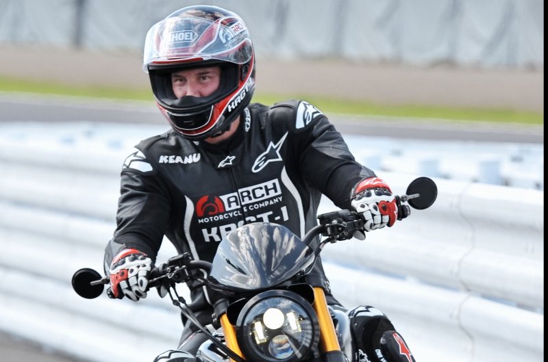 Actor Keanu Reeves ride his brand motorcycle "Arch KRGT-1" during the event of the 2015 Suzuka 8hours FIM Endurance world championship at Suzuka Circuit in Mie prefecture, Japan on July 25, 2015. Photo by Keizo Mori/UPI