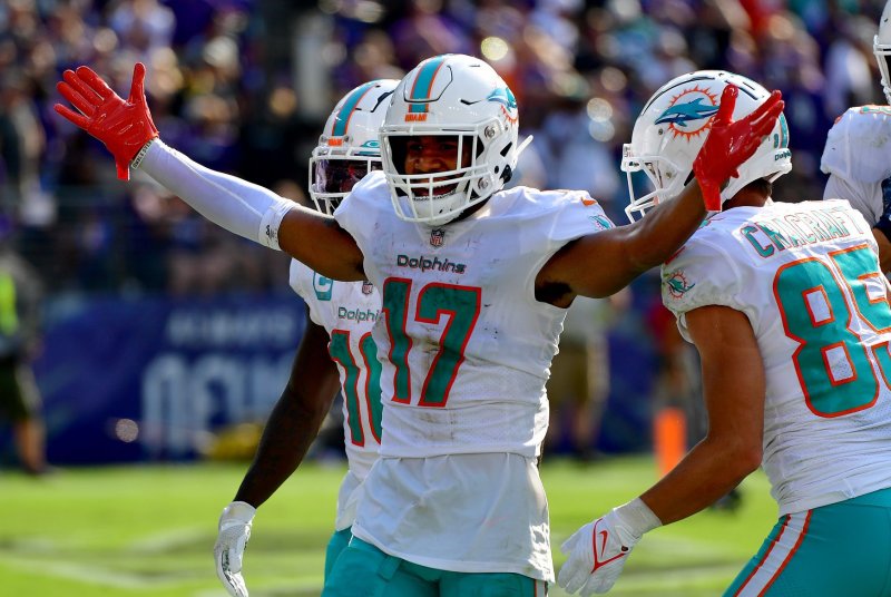 Miami Dolphins wide receiver Jaylen Waddle caught five passes for 85 yards in a win over the Houston Texans on Sunday in Miami Gardens, Fla. File Photo by David Tulis/UPI