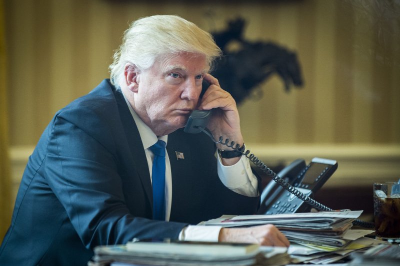 U.S. President Donald Trump stressed defense pledges in phone calls with the leaders of South Korea and Japan on Monday, following North Korea’s most recent provocation. Photo by Pete Marovich/UPI | <a href="/News_Photos/lp/a5bf4b26865fc07e78ba606bff54135b/" target="_blank">License Photo</a>