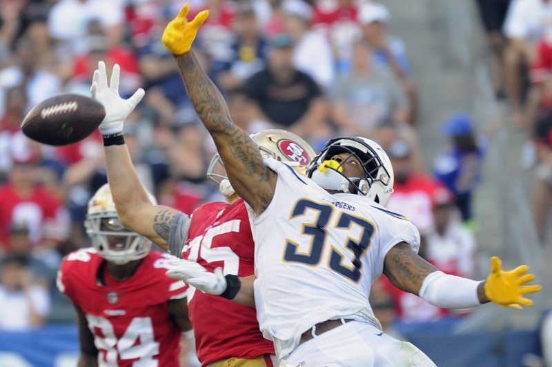 Los Angeles Chargers safety Derwin James agreed to a four-year contract extension, which will keep him with the team through 2026. File Photo by Lori Shepler/UPI | <a href="/News_Photos/lp/c50d9d5011f82eb4b666d4177f037c27/" target="_blank">License Photo</a>