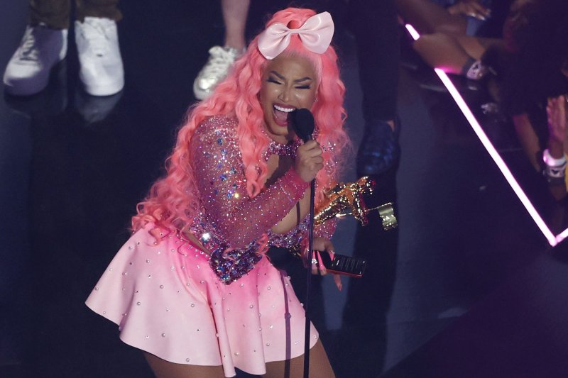 Co-host Nicki Minaj receives the Video Vanguard Award at the 2022 MTV Video Music Awards at the Prudential Center in Newark, NJ. File Photo by John Angelillo/UPI