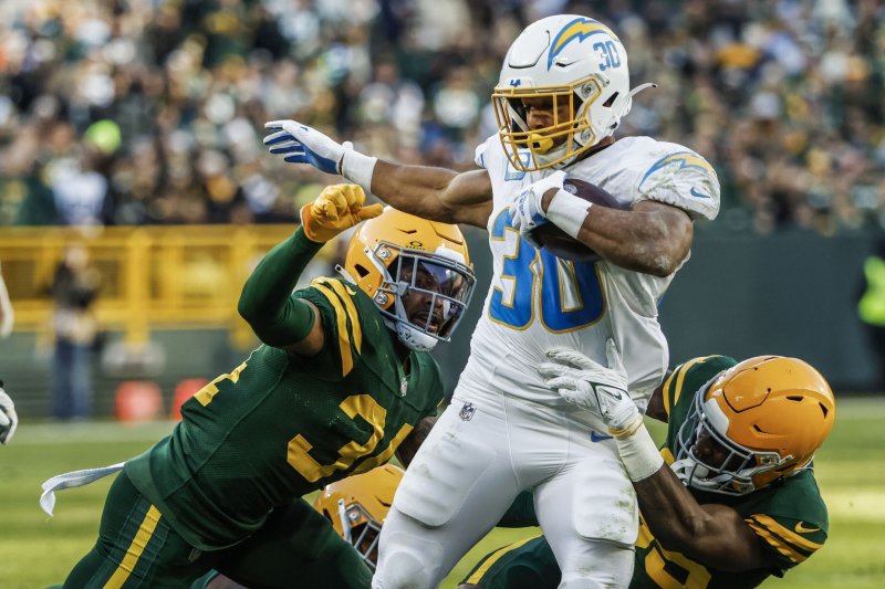 Los Angeles Chargers running back Austin Ekeler (30) is among my fantasy football players to avoid in Week 13. File Photo by Tannen Maury/UPI
