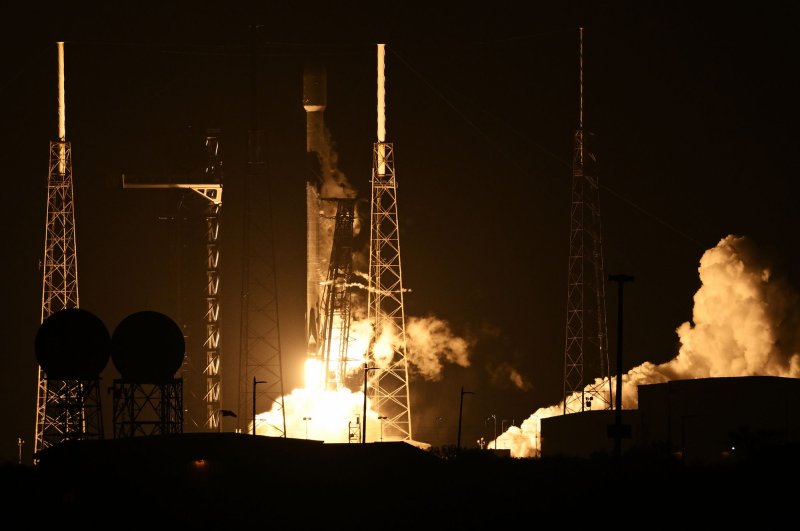 A SpaceX Falcon 9 rocket launches NASA's PACE (Plankton Aerosol Cloud Ocean Ecosystem) satellite from the Cape Canaveral Space Force Station in Florida on Thursday. Photo by Joe Marino/UPI