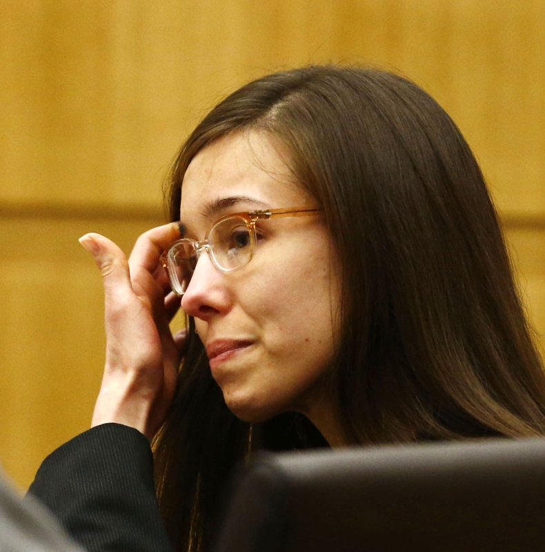 Jodi Arias (R) reacts as she hears the verdict of guilty of first degree murder after a four month trial in Phoenix, Arizona, May 8, 2013. Arias was convicted of murdering her lover Travis Alexander in Tempe, Arizona in June of 2008. UPI// Rob Schumacher/Arizona Republic/Pool