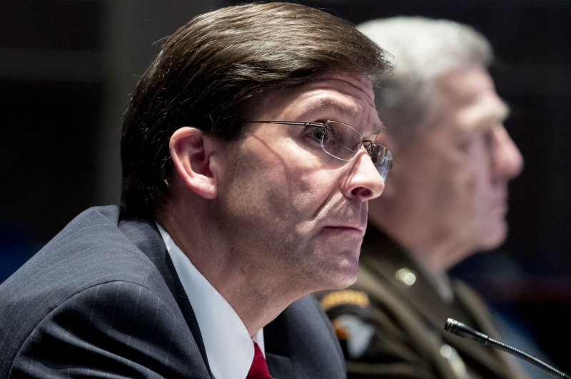 Secretary of Defense Mark Esper said he had never called for U.S. troop withdrawal from the Korean Peninsula.&nbsp; Pool Photo by Michael Reynolds/UPI
