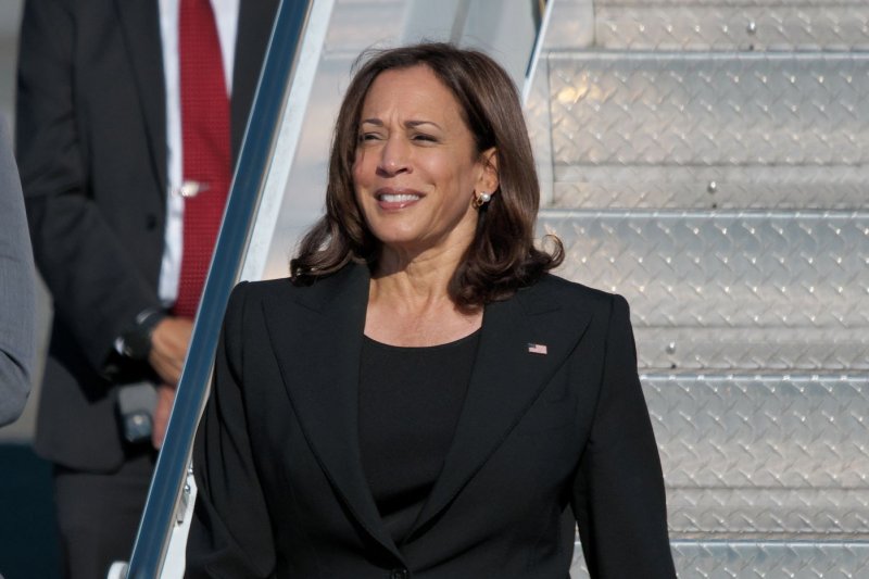 U.S .Vice President Kamala Harris called out China’s recent “disturbing behavior” in the Taiwan Strait, during a speech at a U.S. military base on Wednesday. Photo by Keizo Mori/UPI