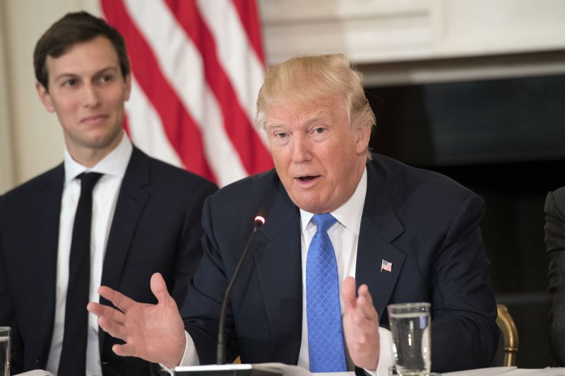 President Donald Trump (R) and White House Senior Advisor Jared Kushner have been accused of failing to keep records of meetings with foreign government officials. Photo by Kevin Dietsch/UPI | <a href="/News_Photos/lp/2519e07243c5558996b3c94671f3e06f/" target="_blank">License Photo</a>
