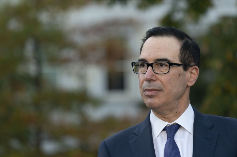 Treasury Secretary Steven Mnuchin is seen speaking to reporters at the White House in Washington, D.C., on October 14. Photo by Chris Kleponis/UPI