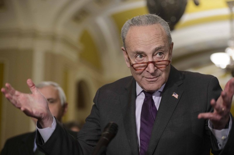 Senate Majority Leader Chuck Schumer, D-N.Y., announced a Senate deal on the Senate floor Thursday to expedite votes to avert a national rail strike. The House passed a bill to avert the strike Wednesday. Photo by Bonnie Cash/UPI