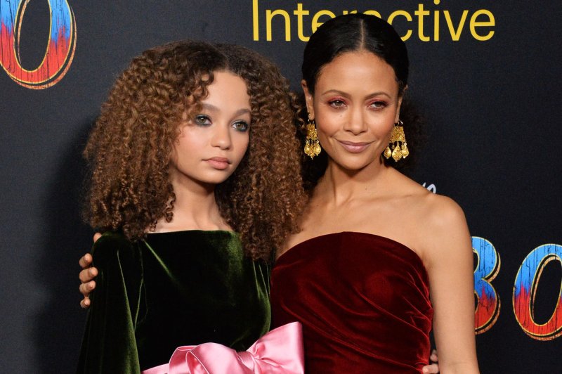 Thandie Newton (R), pictured with daughter Nico Parker, supported Nico at the London premiere of "Dumbo." File Photo by Jim Ruymen/UPI