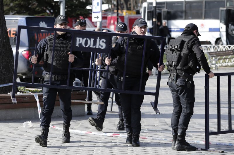 At least seven police officers were among the 11 dead Tuesday when a remote-controlled bomb detonated in a popular tourist area of Istanbul. File Photo by Ali Turkel/UPI | <a href="/News_Photos/lp/70d18cf7dfc8aaa9b27d2888e46fb482/" target="_blank">License Photo</a>