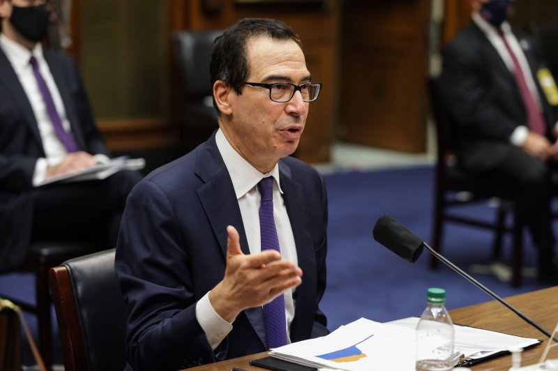U.S. Treasury Secretary Steven Mnuchin (shown) announced sanctions Thursday against four individuals for attempted U.S. election interference. File Photo by Graeme Jennings/UPI
