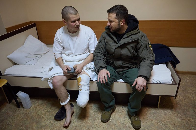 Ukrainian President Volodymyr Zelensky, shown here visiting wounded soldiers in the hospital in Kharkiv, has been named Time's Person of the Year. Photo courtesy of Ukrainian Presidential Press Office