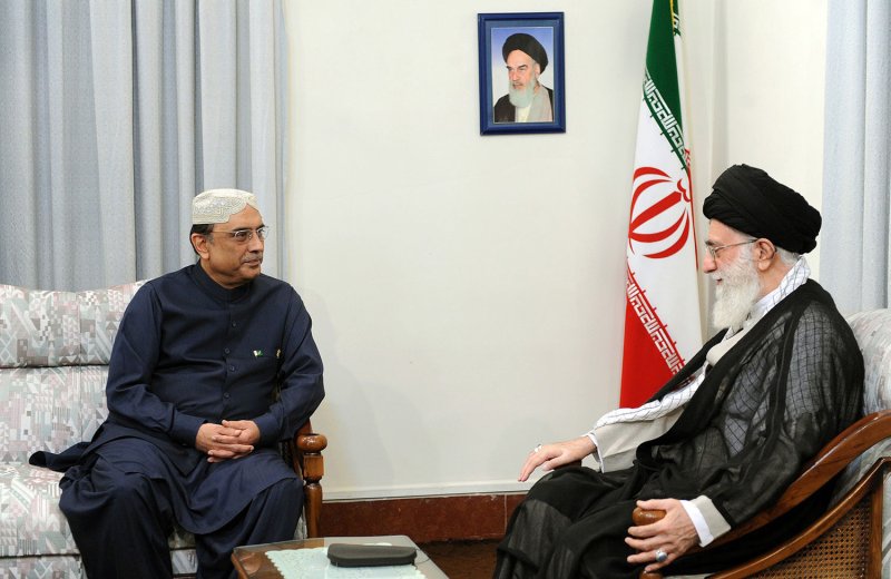 Pakistani President Asif Ali Zardari (L), pictured in a July 16, 2011, meeting with Ayatollah Khamenei, Iran's supreme leader, in Tehran UPI | <a href="/News_Photos/lp/02396cd0882d41af471ee5c763f6e146/" target="_blank">License Photo</a>