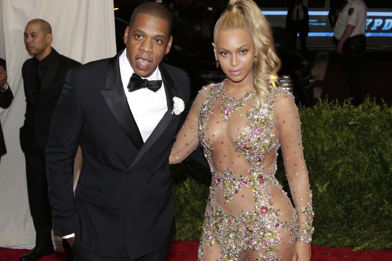 Jay-Z (L) with his wife Beyonce. The rapper is the next guest on David Letterman's Netflix talkshow. File Photo by John Angelillo/UPI