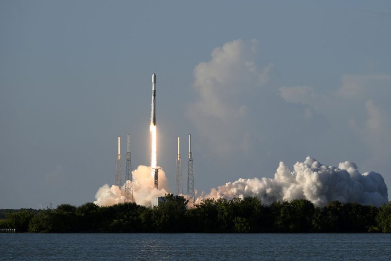 A SpaceX Falcon 9 rocket launches the Korea Pathfinder Lunar Orbiter (KPLO) PM from the Cape Canaveral Space Force Station, Florida at 7:08 p.m. on Thursday. Photo by Joe Marino/UPI