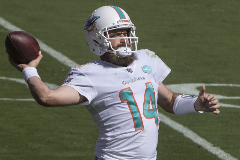 Ryan Fitzpatrick (pictured) has agreed to a deal with the Washington Football Team and will compete with Kyle Allen and Taylor Heinicke for the starting quarterback job in 2021. File Photo by Terry Schmitt/UPI