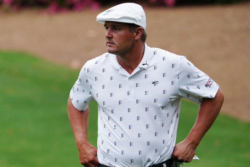 Bryson DeChambeau walks to the green at the 10th hole during the first round of the 2021 Masters Tournament on Thursday at Augusta National Golf Club in Augusta, Ga. Photo by Kevin Dietsch/UPI | <a href="/News_Photos/lp/f38da73aab77b0b37bb3bcdef05fab69/" target="_blank">License Photo</a>