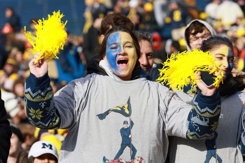 A Michigan Wolverines fan cheers prior to a game against The Ohio State University in Ann Arbor, Michigan on Saturday, November 25, 2023. Photo by Aaron Josefczyk/UPI