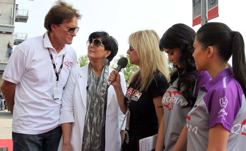 Bruce Jenner, left, Kris Kardashian and daughters Kim and Kourtney are interviewed on the red carpet before the start of the 94th running of the Indianapolis 500 at the Indianapolis Motor Speedway, on May 30, 2010., in Indianapolis, In. UPI /Mark Cowan | <a href="/News_Photos/lp/08294febe5b36d1a1ed6f6df03f0c945/" target="_blank">License Photo</a>