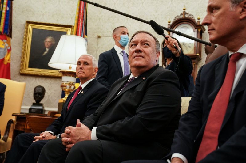 Secretary of State Mike Pompeo announced sanctions Thursday against Syrian officials ahead of the seventh anniversary Friday of chemical weapons attack in Ghouta. Photo by Anna Moneymaker/UPI