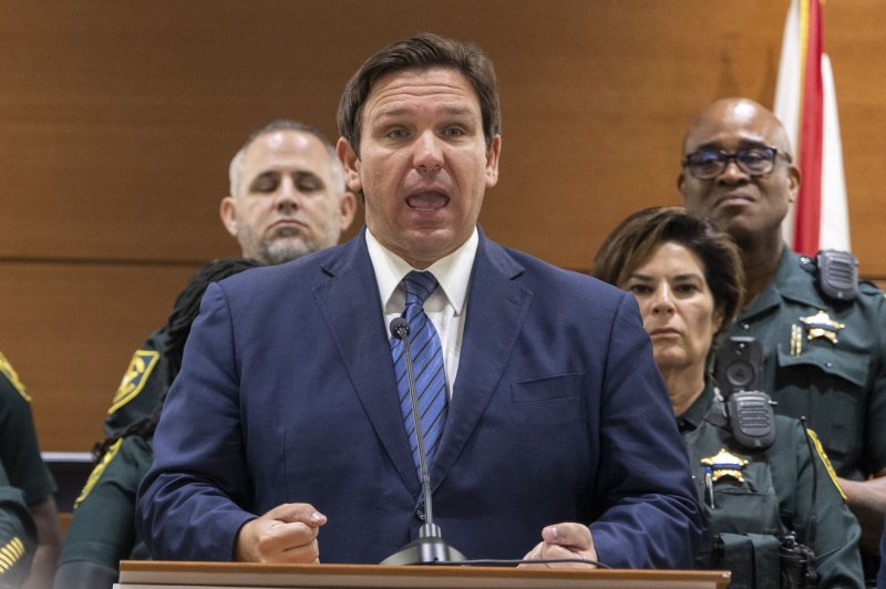 Florida Gov. Ron DeSantis, his team and the charter airplane company may have helped the migrants illegally stay in the United States by flying them to Martha’s Vineyard, Mass. File Photo by Gary I Rothstein/UPI | <a href="/News_Photos/lp/290fa706c46703d65a7ab001ac062f6f/" target="_blank">License Photo</a>