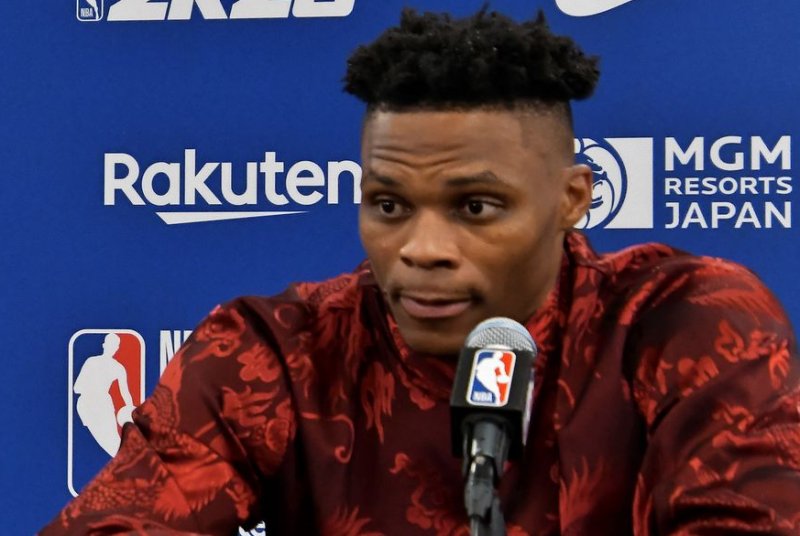 All-Star guard Russell Westbrook (pictured) said he plans to improve his game while playing alongside Los Angeles Lakers star LeBron James. File Photo by Keizo Mori/UPI