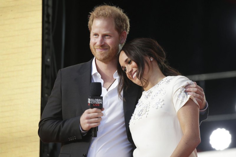 Britain's Prince Harry and Meghan Markle speak at Global Citizen Live in New York City on September 25, 2021. The couple visited Queen Elizabeth II on Thursday at her royal residence in the country. File Photo by John Angelillo/UPI | <a href="/News_Photos/lp/5a1b59b6037967509a40083ac87e8727/" target="_blank">License Photo</a>