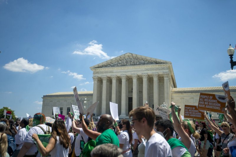 Abortion-rights activists and the Planned Parenthood Action Fund hold a demonstration outside the U.S. Supreme Court on June 30. Photo by Bonnie Cash/UPI