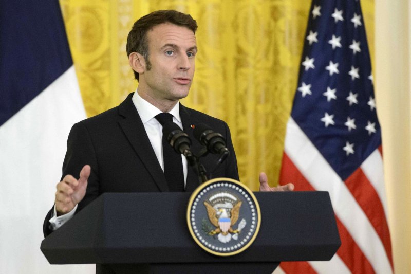 French President Emmanuel Macron faces a pair of no-confidence votes on Monday after he pushed through an unpopular pension reform law. File Photo by Bonnie Cash/UPI