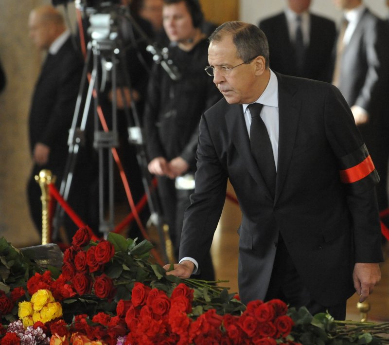 Russian Foreign Minister Sergei Lavrov attends a funeral ceremony for former Prime Minister Viktor Chernomyrdin in Moscow on November 5, 2010. UPI Photo/Stringer | <a href="/News_Photos/lp/8a832003a13365a372331b9fc74f3037/" target="_blank">License Photo</a>