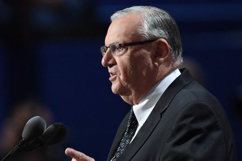 Former Maricopa County, Ariz., Sheriff Joe Arpaio speaks at the Republican National Convention in Cleveland in July 2016. File Photo by Pat Benic/UPI