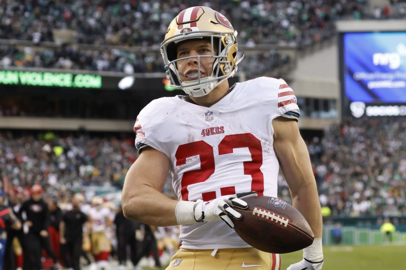 San Francisco 49ers running back Christian McCaffrey is my top option at the position for the 2023 fantasy football season. File Photo by John Angelillo/UPI