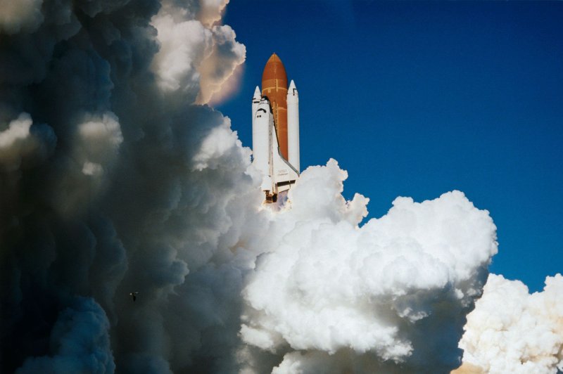 The doomed Space Shuttle Challenger lifts off from Kennedy Space Center on Jan. 28, 1986, moments before an explosion killed all seven astronauts aboard. File Photo by UPI
