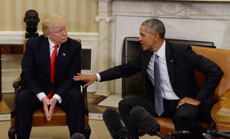 U.S. President Barack Obama meets with President-elect Donald Trump (L) in the Oval Office of the White House in Washington, DC on November 10, 2016. They talked for 90 minutes on a range of issues as the power transition starts. Following their discussion Trump said he would consider Obama's suggestions to reconsider his stance on repealing and replacing the Affordable Care Act and would look to uphold provisions prohibiting insurers from denying coverage to patients with pre-existing conditions and allowing young people up to the age of 26 to remain on their parents insurance plans. Photo by Pat Benic/UPI