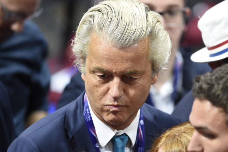 Dutch politician Geert Wilders, here visiting the Republican National Convention on July 19, 2016, was convicted Friday in a trial near Amsterdam of inciting discrimination. File Photo by Pete Marovich/UPI