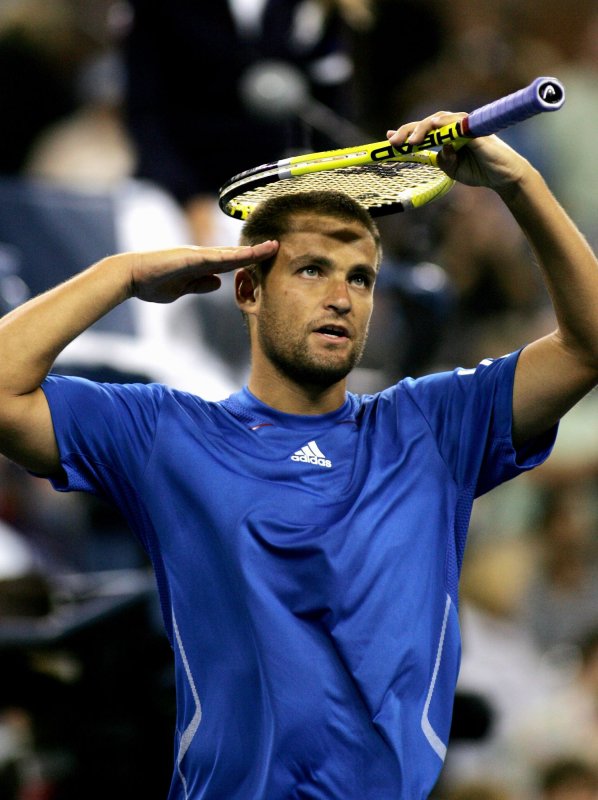 Mikhail Youzhny, shown marking a win in a match at the 2010 U.S. Open, was a three-set winner Sunday in the finals of the Malaysian Open. UPI /Monika Graff