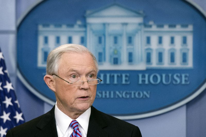 Attorney General Jeff Sessions talks about "sanctuary cities" during a news conference Monday at the White House in Washington, D.C. He said the Department of Justice plans to deny those jurisdictions funding if they don't follow federal immigration laws. Photo by Kevin Dietsch/UPI