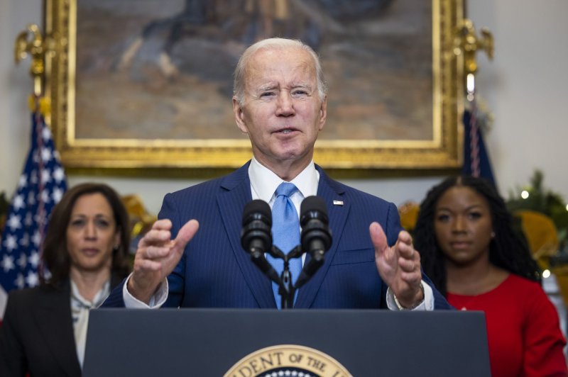 U.S. President Joe Biden announces a prisoner exchange with Russia from the Roosevelt Room of the White House Thursday. The United States will swap Russian arms dealer Viktor Bout with Russia to release professional American basketball player Brittney Griner. Photo by Jim Lo Scalzo/UPI