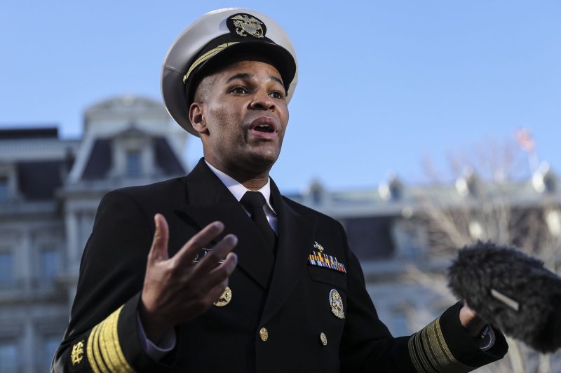 U.S. Surgeon General Jerome Adams speaks to reporters at the White House in Washington, D.C., on December 8, 2020. Adams resigned on Wednesday at the request of new President Joe Biden. File Photo by Oliver Contreras/UPI | <a href="/News_Photos/lp/01427aacc1074fc3460f44ca4d134559/" target="_blank">License Photo</a>