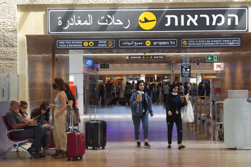 Travelers are seen at Ben Gurion International Airport in Lod, near Tel Aviv, Israel, on September 22. File Photo by Debbie Hill/UPI | <a href="/News_Photos/lp/7efd3c65edcfa45d4b61f0ae7086d04b/" target="_blank">License Photo</a>