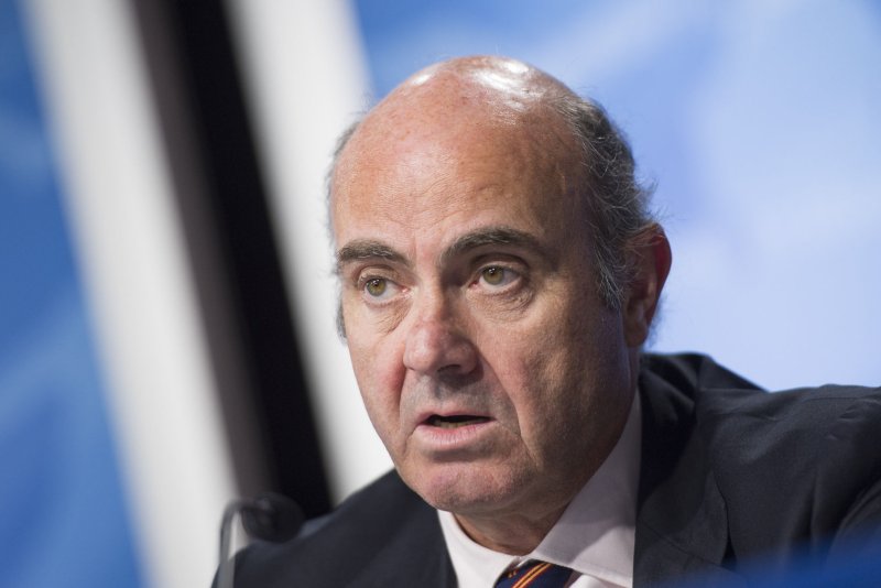 Luis De Guindos, the vice president of the European Central Bank, said regional banks remain exposed to risks from policies meant to curb inflation. File photo by Kevin Dietsch/UPI