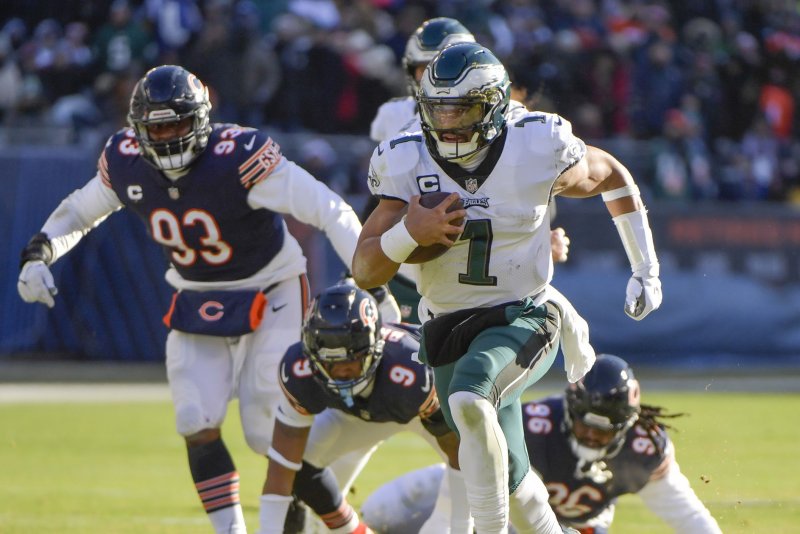 Philadelphia Eagles quarterback Jalen Hurts (1) was selected as the starting quarterback for the NFC at the 2023 Pro Bowl. File Photo by Mark Black/UPI