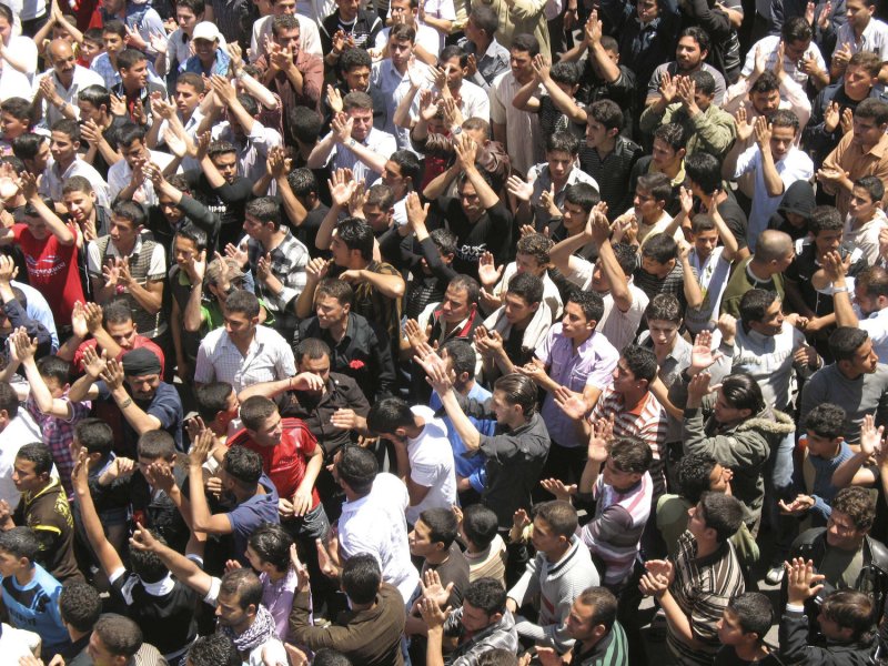 Syrian anti-government protesters in Darra City stage a protest May 6, 2011, calling for the end of the regime of President Bashar Assad. UPI