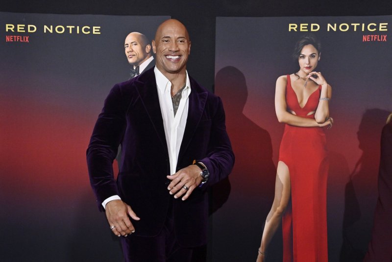 Dwayne Johnson attends the premiere of "Red Notice" at L.A. Live in Los Angeles on November 3. The actor turns 50 on May 2. File Photo by Jim Ruymen/UPI