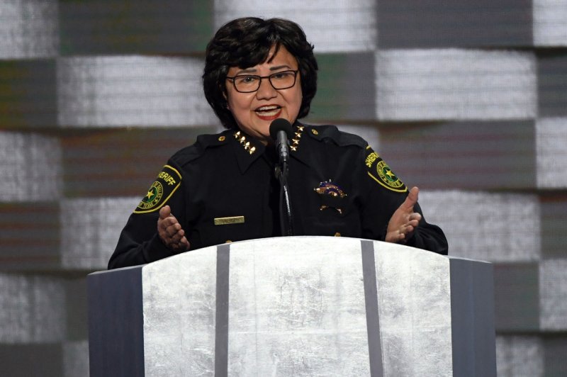 Sheriff Lupe Valdez of Dallas County, Texas, addresses delegates at the Democratic National Convention in Philadelphia on Thursday. She urged greater understanding between residents and law enforcement in the wake of violence against both sides. Photo by Pat Benic/UPI | <a href="/News_Photos/lp/7eb2331b443c9f0747ccf68d8139c3c6/" target="_blank">License Photo</a>